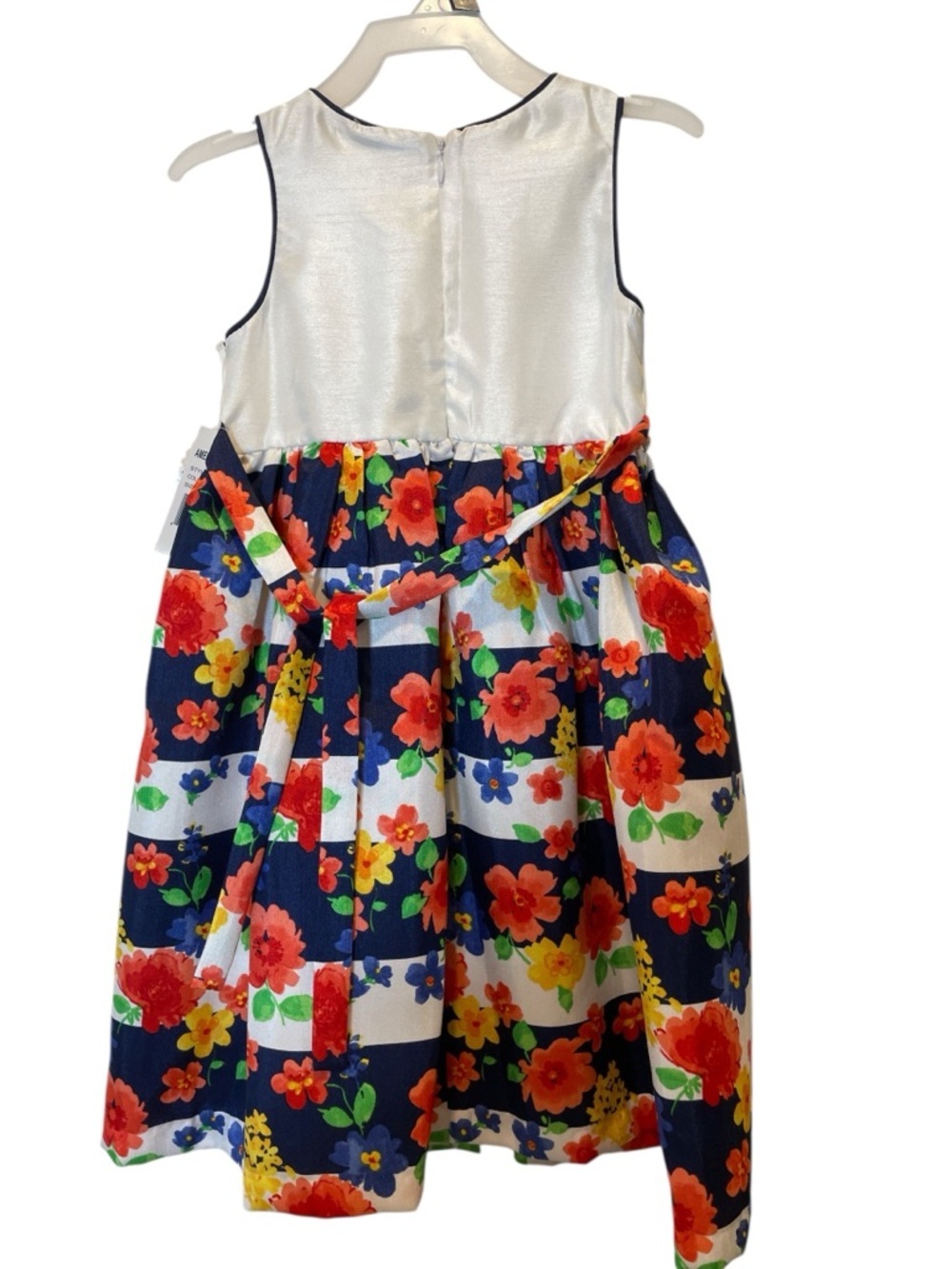American Princess White Bodice Navy & Multicolor Floral Party Dress - Picture 3 of 3